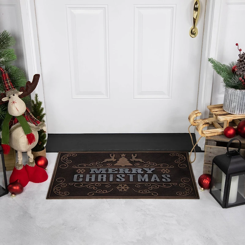 Gold & Silver Reindeer Merry Christmas Doormat