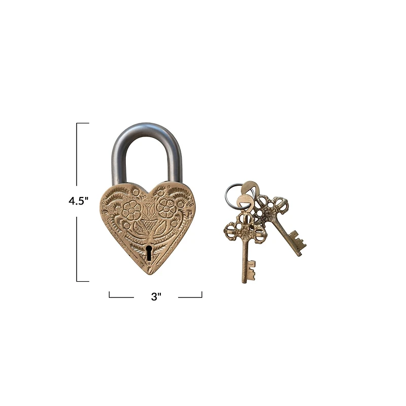 Hello Honey® Matte Finish Brass & Stainless Steel Heart-Shaped Lock with Flowers Set