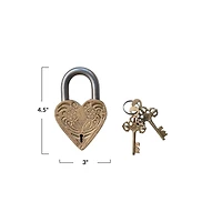 Hello Honey® Matte Finish Brass & Stainless Steel Heart-Shaped Lock with Flowers Set