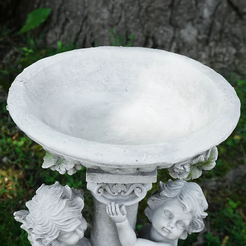 19.25" Cherub Angels Pedestal Bird Bath Outdoor Garden Statue