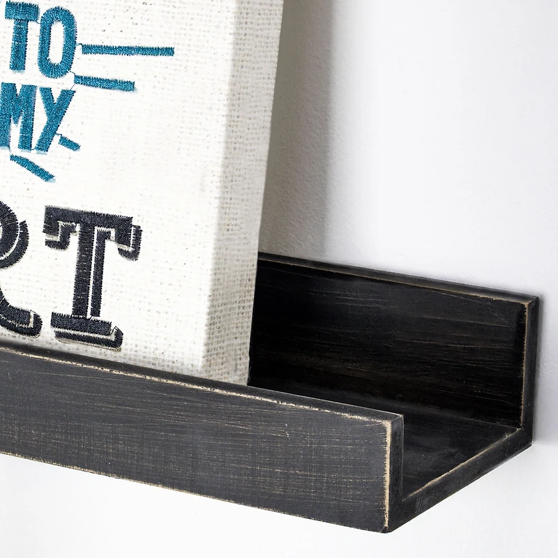 Black Floating Wooden Wall Shelves Set