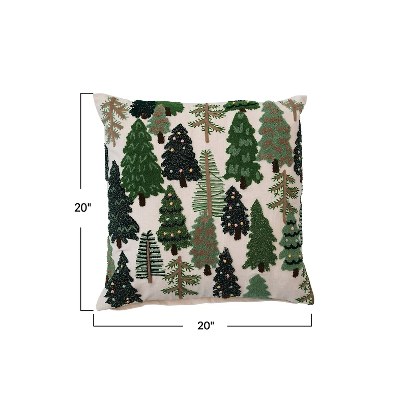 Hello Honey® 20" x 20" Square Cotton Slub Embroidered Pillow with Trees & French Knots