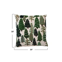 Hello Honey® 20" x 20" Square Cotton Slub Embroidered Pillow with Trees & French Knots
