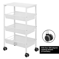 White 3-Tier Kitchen Storage Rolling Utility Cart with Wood Top