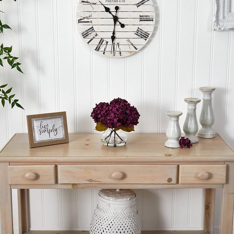 8.5" Hydrangea Arrangement in Glass Vase