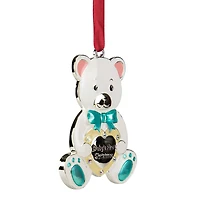 3" Pastel & Silver Plated Bear Baby's First Christmas Ornament with European Crystals
