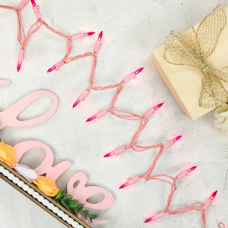 50ct Pink Mini Valentine's Day Light Set 10ft Pink Wire