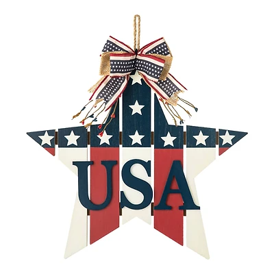 Glitzhome® 19" Patriotic American Wooden Star Door Hanger