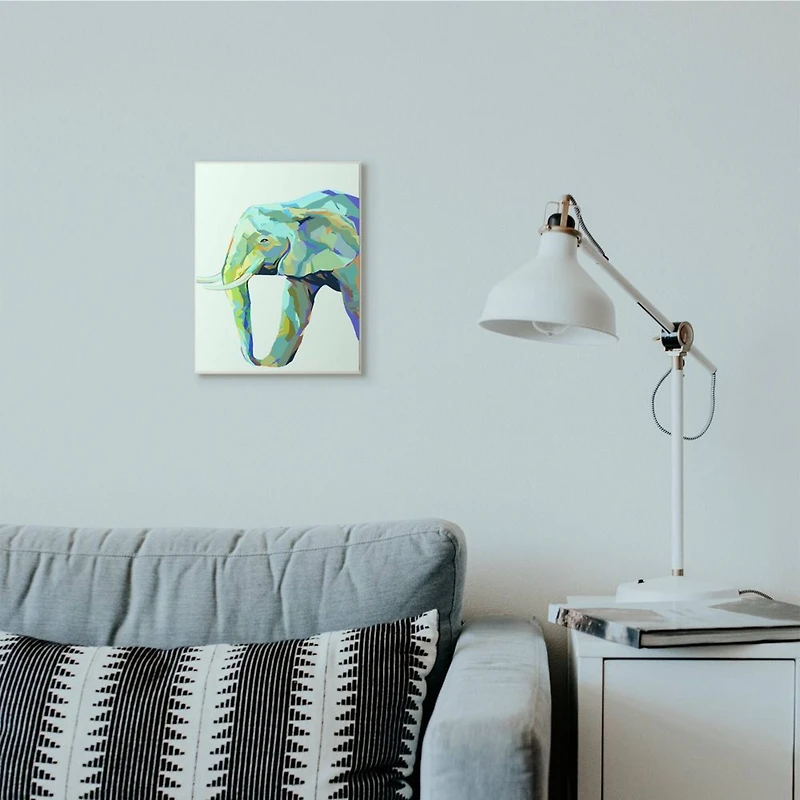 Stupell Industries Elephant Abstract Shapes Blue Green Animal Design Wall Plaque