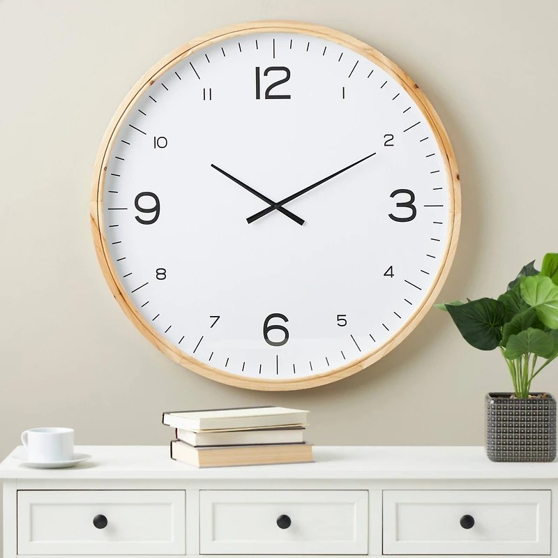36" Light Brown Framed Wall Clock
