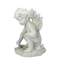 12" Ivory Sitting Cherub Angel Garden Statue
