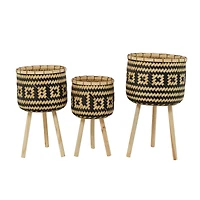 Brown Bamboo Bohemian Planter, Set of 3" 27", 23", 20"