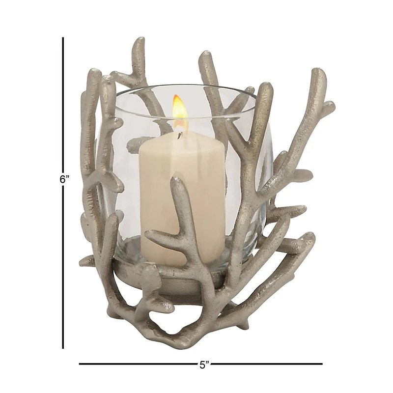 6" Silver Aluminum Coastal Candle Holder