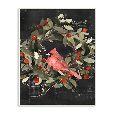 Stupell Industries Red Cardinal In Wreath Design Wood Wall Plaque