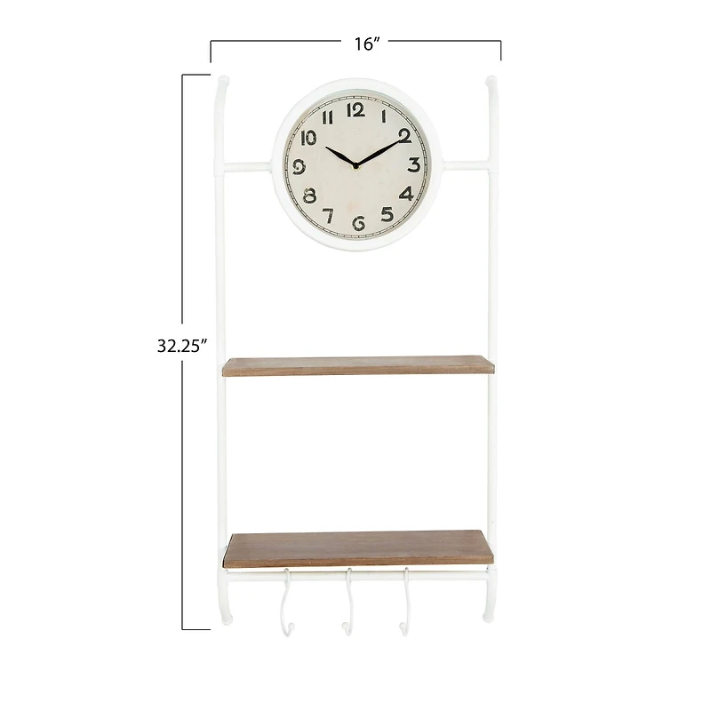 Hello Honey® White Wall Clock with 2 Shelves & 3 Hooks