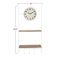 Hello Honey® White Wall Clock with 2 Shelves & 3 Hooks