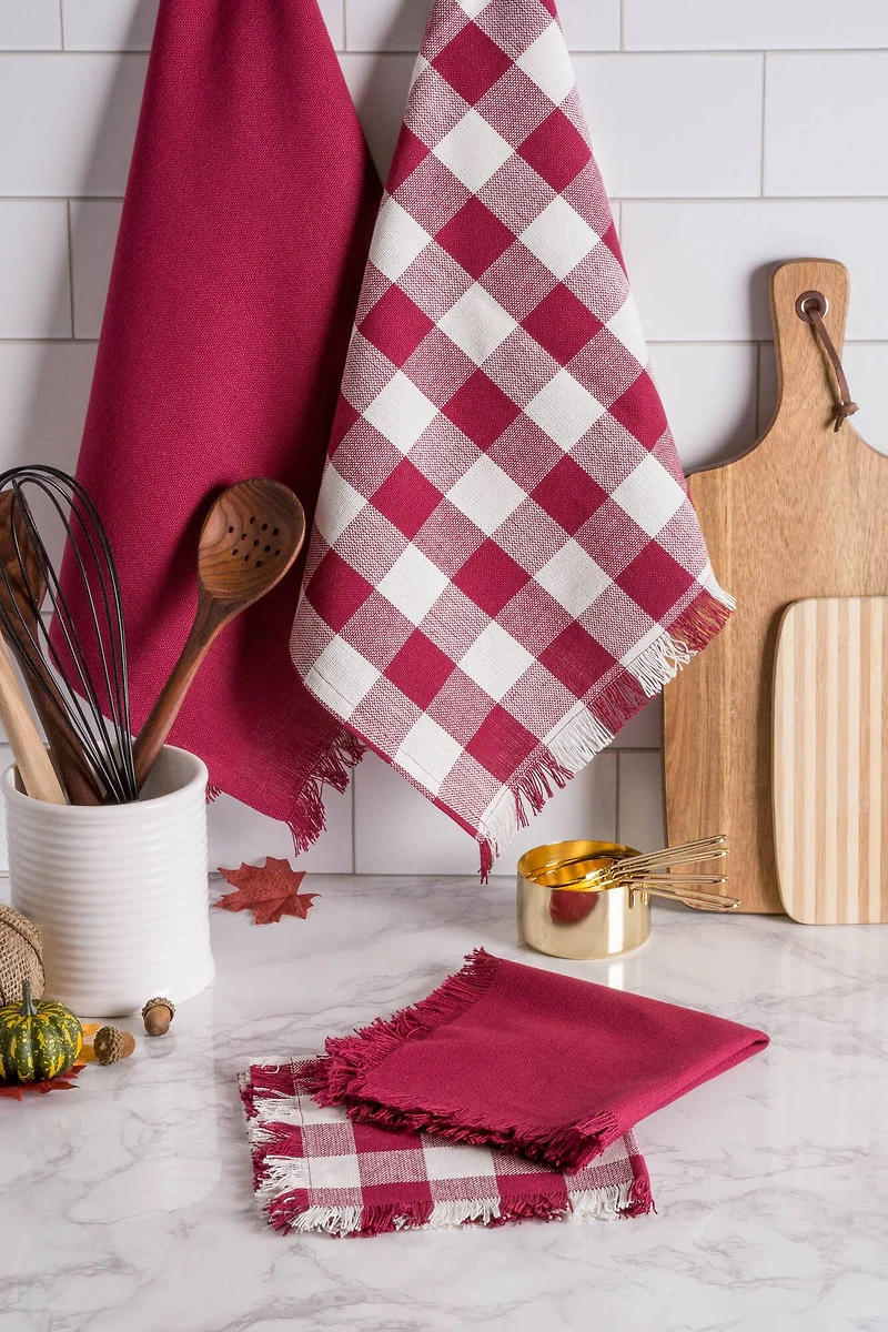 DII® Assorted Wine Heavyweight Fringed Dishtowel (Set of 4)