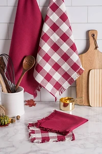 DII® Assorted Wine Heavyweight Fringed Dishtowel (Set of 4)