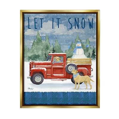 Stupell Industries Let It Snow Winter Dogs Gold Framed Floater Canvas Wall Art