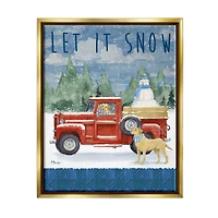 Stupell Industries Let It Snow Winter Dogs Gold Framed Floater Canvas Wall Art