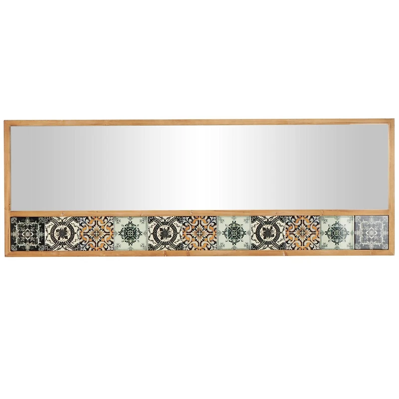67" x 26" Brown Wood Wall Mirror with Mosaic Edge