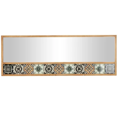 67" x 26" Brown Wood Wall Mirror with Mosaic Edge