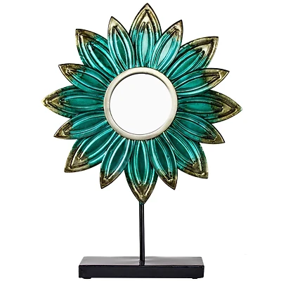 17.5" Turquoise Metal Flower Sculpture