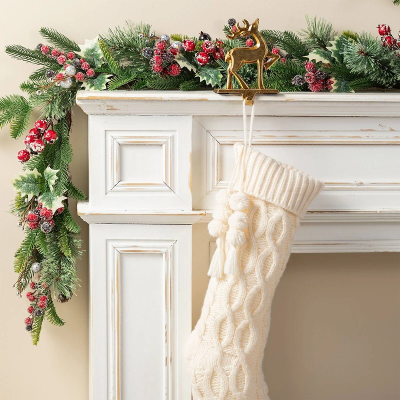 Glitzhome® 22"L White Knitted Christmas Stocking with Pom-Pom Tassel