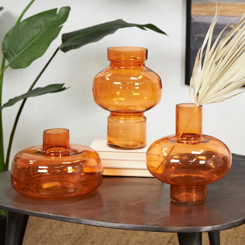 Orange Glass Rounded Vase Set
