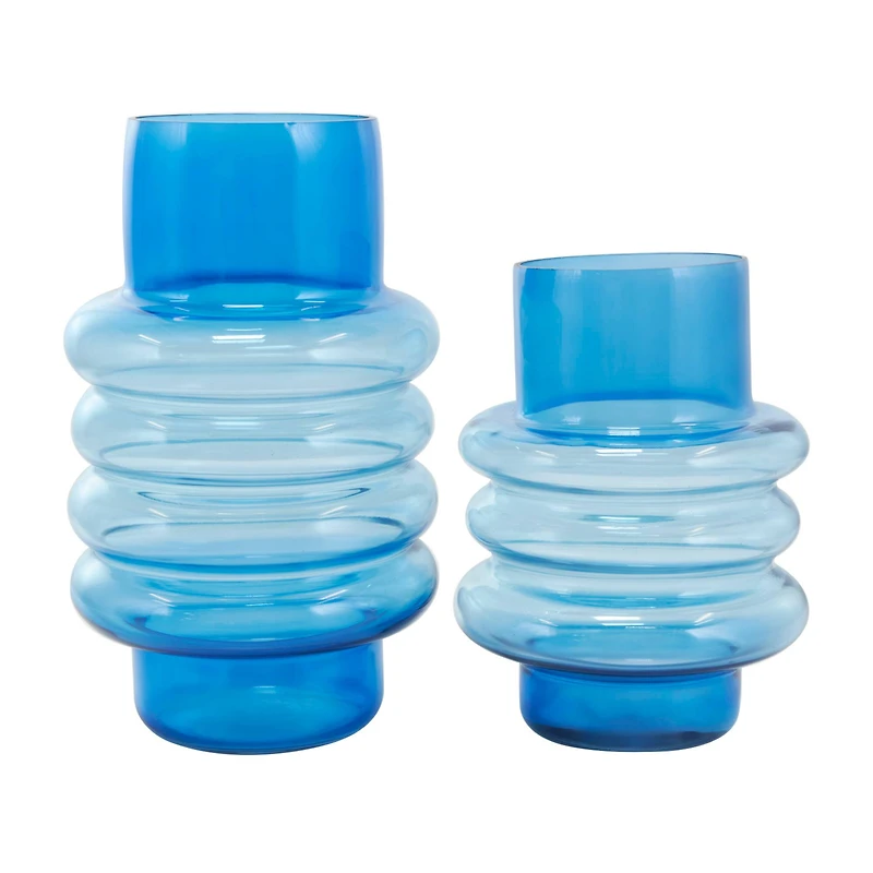 Blue Ombre Bubble Ribbed Glass Vase Set