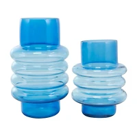 Blue Ombre Bubble Ribbed Glass Vase Set