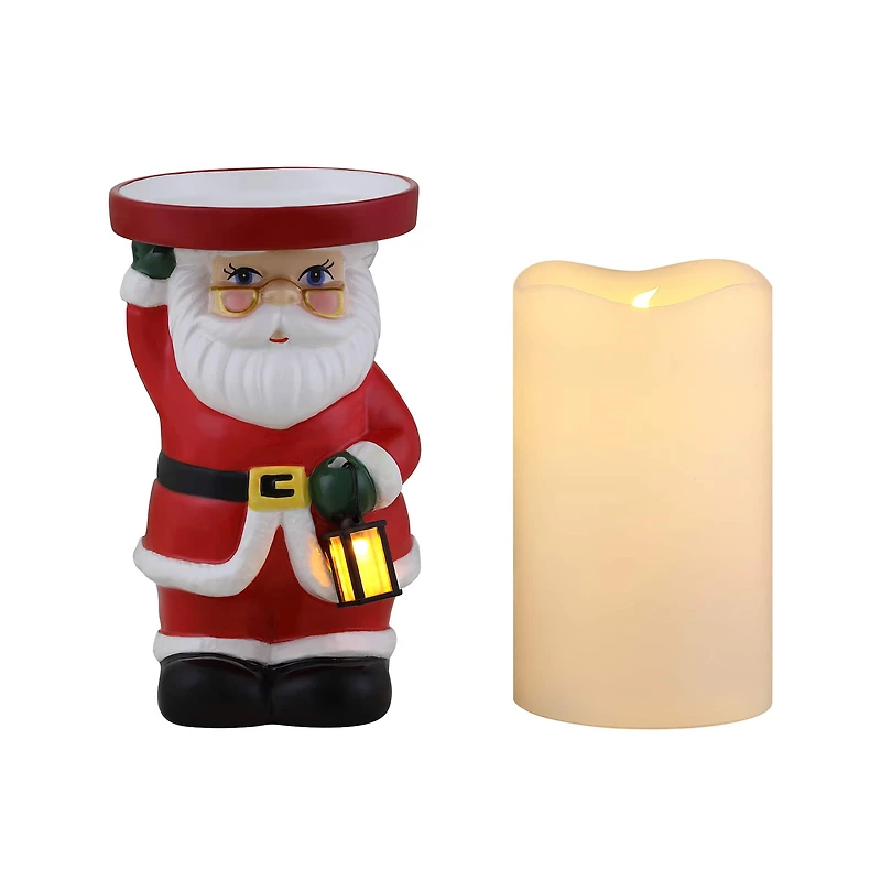 6" Santa Ceramic LED Lit Candle Holder & Flameless Candle