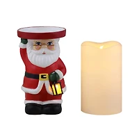 6" Santa Ceramic LED Lit Candle Holder & Flameless Candle