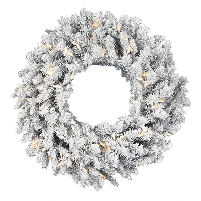24" Pre-Lit Frosted Silver Artificial Christmas Wreath, Warm White Dura-lit LED Lights