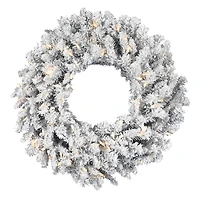 24" Pre-Lit Frosted Silver Artificial Christmas Wreath, Warm White Dura-lit LED Lights