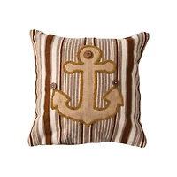 Hello Honey® Woven Cotton Blend Appliqued Anchor Pillow With Stripes & Wood Buttons