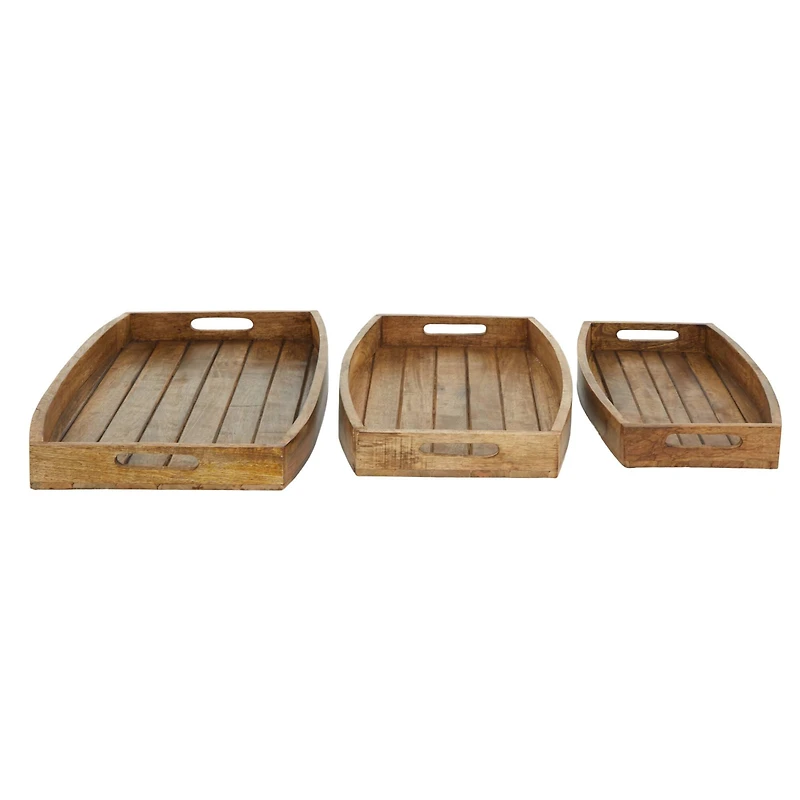 Rustic Brown Mango Wood Rustic Tray Set