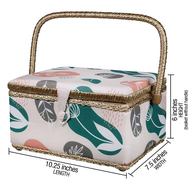 SINGER® Large Tan Organic Print Sewing Basket with Sewing Scissors & Notions