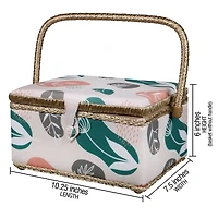 SINGER® Large Tan Organic Print Sewing Basket with Sewing Scissors & Notions