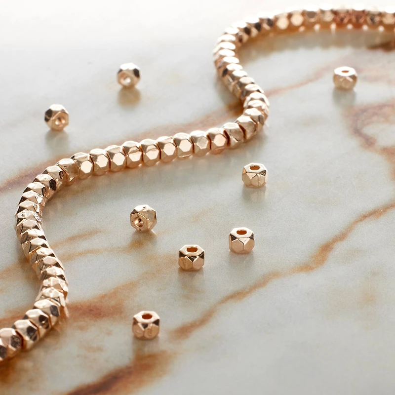 Rose Gold Faceted Metal Cube Beads, 3mm by Bead Landing™