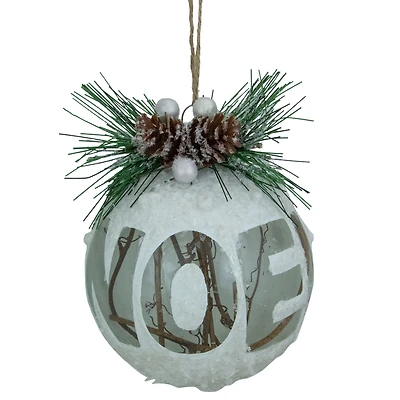 5" White Frosted NOEL with Holly and Berries Christmas Glass Ornament