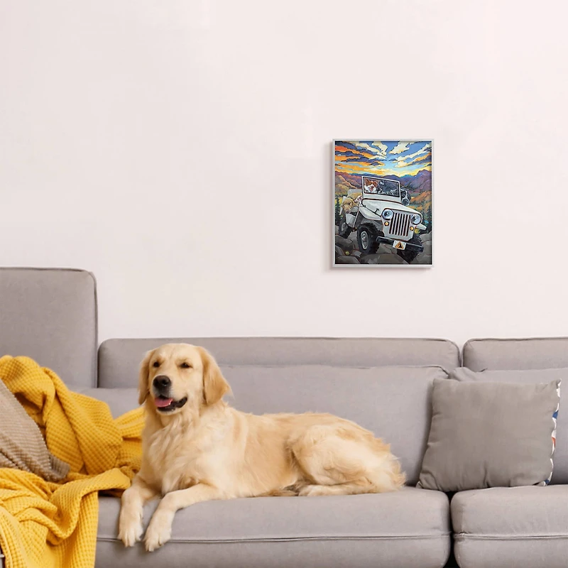 Stupell Industries Dogs Off-Roading Mountain Sunset Wall Art with Gray Frame