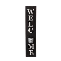 Glitzhome® 42" Wooden Black Welcome Porch Sign with Metal Planter