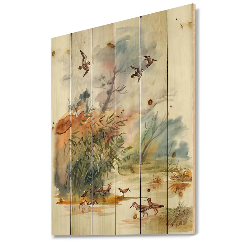 Designart - Autumn Landscape With Flying Over The Water