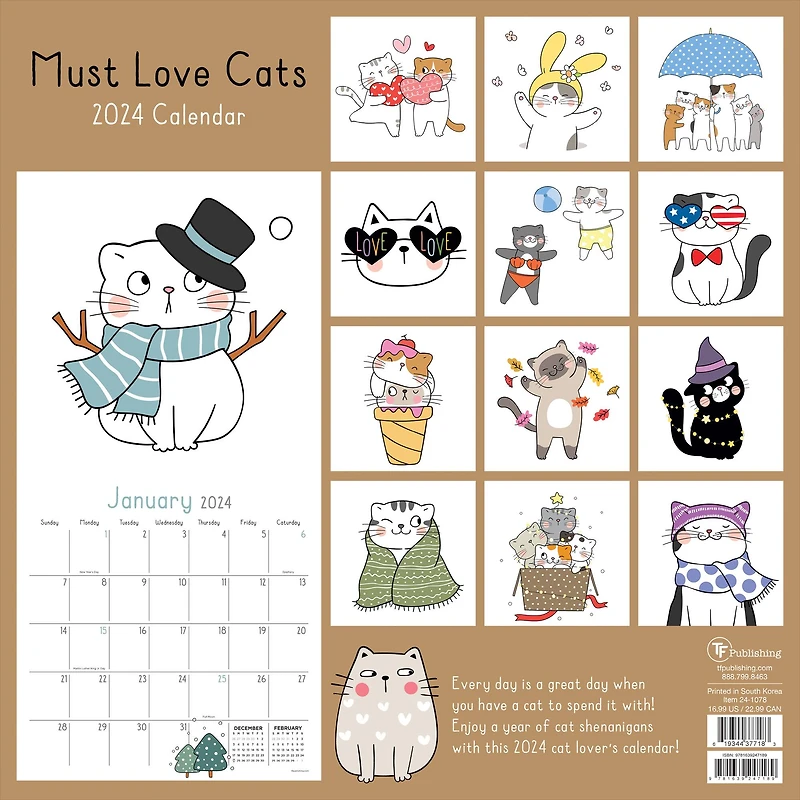 TF Publishing 2024 Must Love Cats Wall Calendar