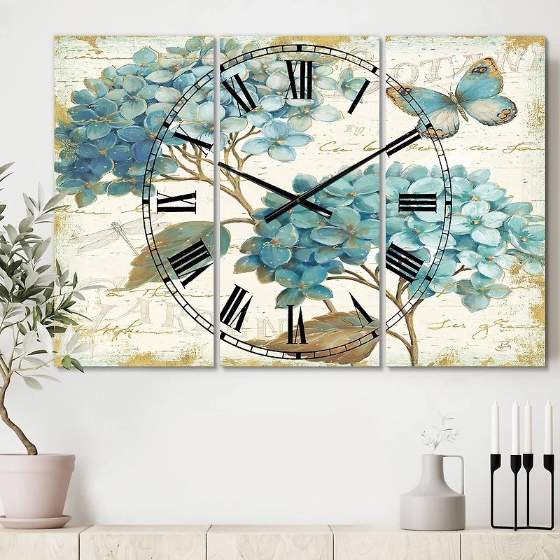 Designart 'Butterfly Blue Garden I Traditional Multipanel Wall Clock