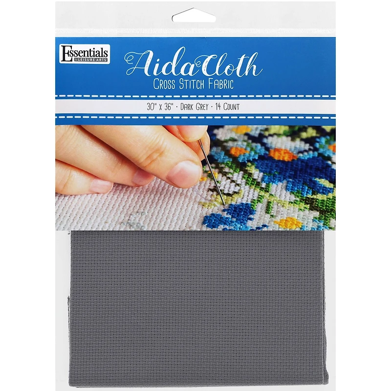 Essentials by Leisure Arts Dark Gray 14 Count Aida Cloth, 30" x 36"
