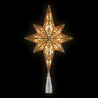 Lighted Frosted Clear and Gold Scroll Star of Bethlehem Christmas Tree Topper - 11" - Clear Lights