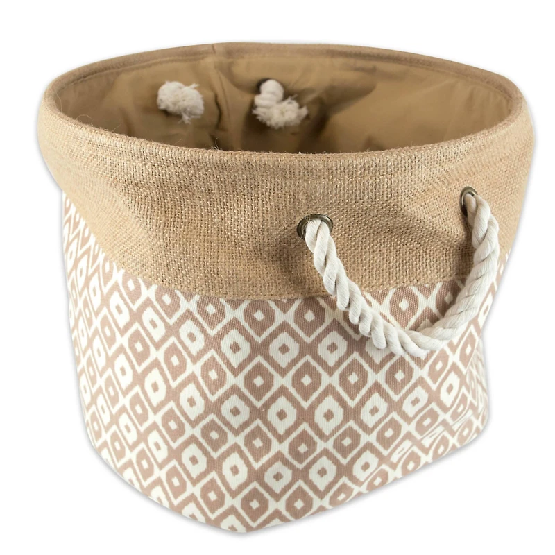 DII® 12" Brown Ikat Round Burlap Bin
