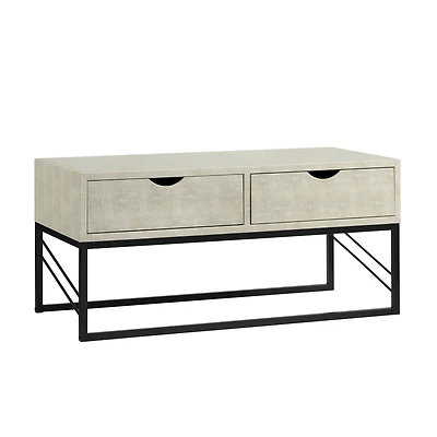 Off White 2-Drawer Faux Shagreen Coffee Table